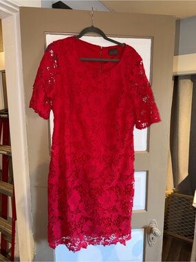 Tahari Red Floral Lace Mini Dress